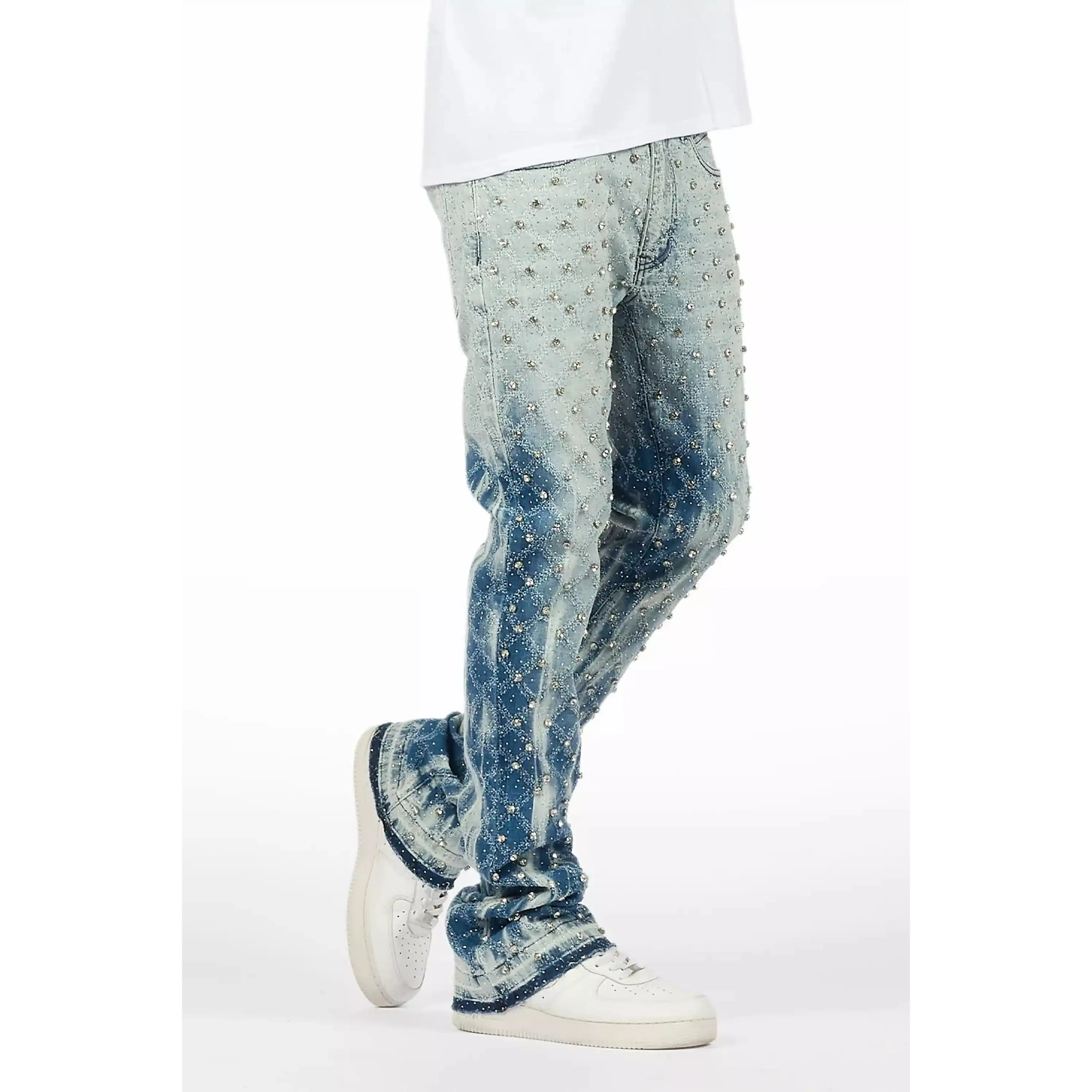 Glit Blue Rhinestone Stacked Flare Jean