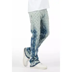Glit Blue Rhinestone Stacked Flare Jean