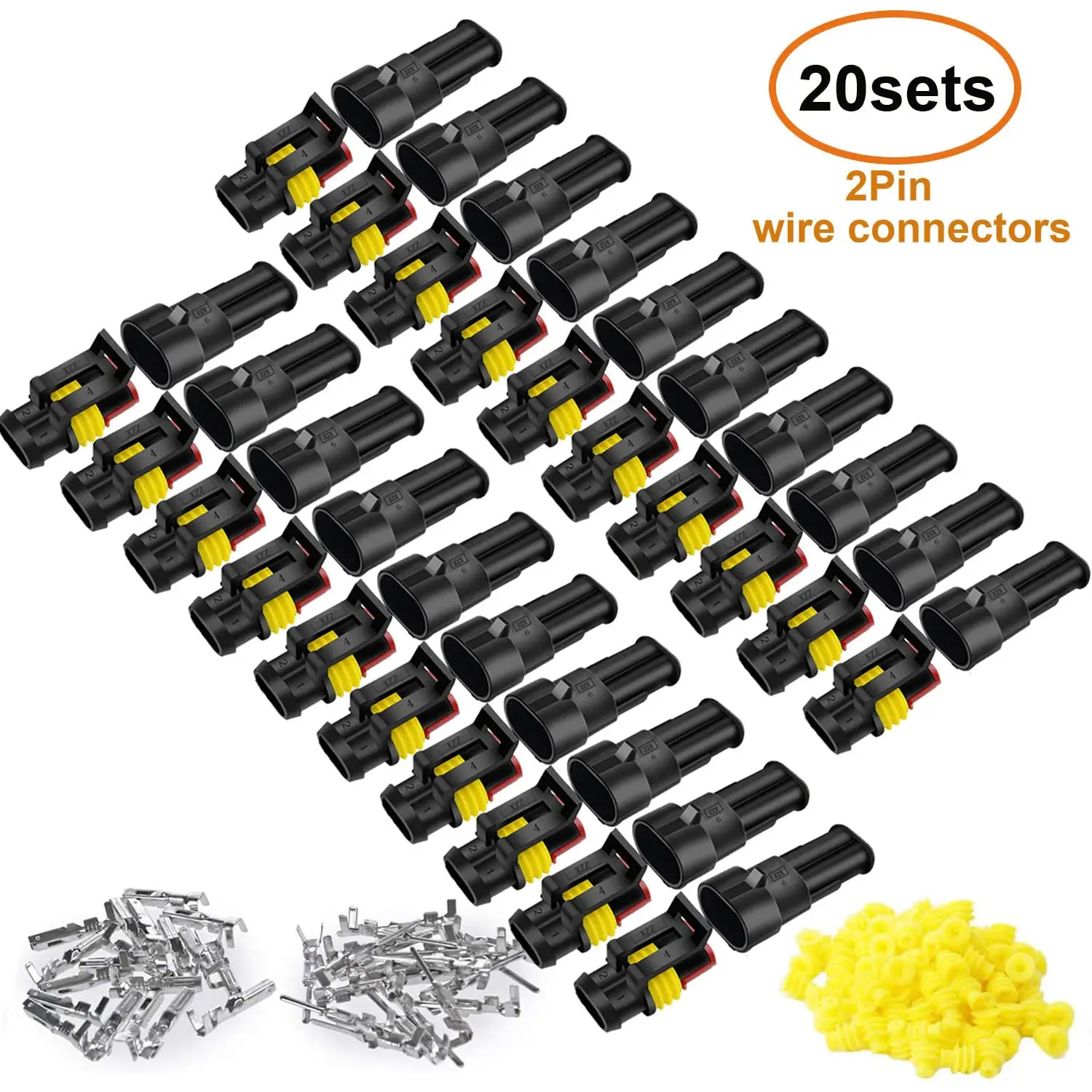 20 Kits 2 Pin Connector Automotive Electrical Connectors 2 Wire Connectors Waterproof Connector Quick Disconnect and Connect 22-16 AWG - Home Improvement.