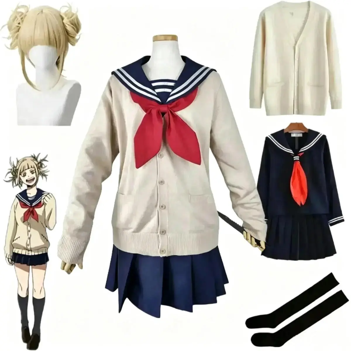 My Hero Academia Cosplay Halloween Costume Anime Boku No Hero Academia Himiko Toga JK Uniform Sweater Coat Wig Costumes