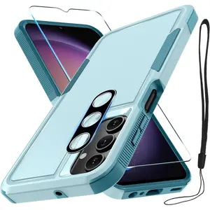F-PCS42  Case for Samsung Galaxy A15 5G, Full Body Heavy Duty Rugged Shockproof Protective Phone Cover with Lanyard Strap, Tempered Glass Screen Protector and Camera Lens Cover, Mint Green