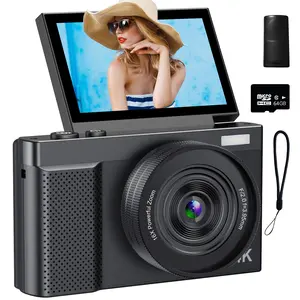 64MP 4K Flip Screen Camera, Autofocus Anti-Shake Digital Camera with 64GB Card, 3 Inch 180° Tilt Screen Point and Shoot for Teens Beginners