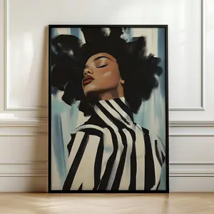 Expressive Feminine Art, Proud Black Woman Print, Dynamic Painting, Bold Striped Wall Art, Abstract Afro Woman Portrait