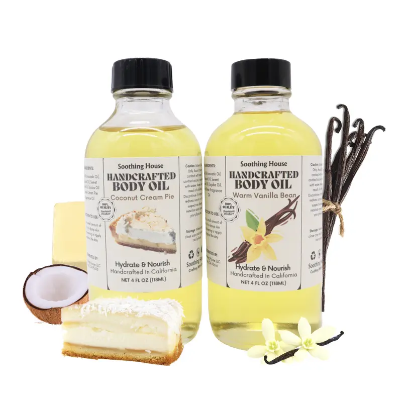 Nontoxic Beauty Viral Favorites Body Care Bundle - Silky Scented Body & Massage Oils with Vanilla Scents Warm Vanilla Bean & Coconut Cream Blend for Soft, Moisturized Radiant Skin