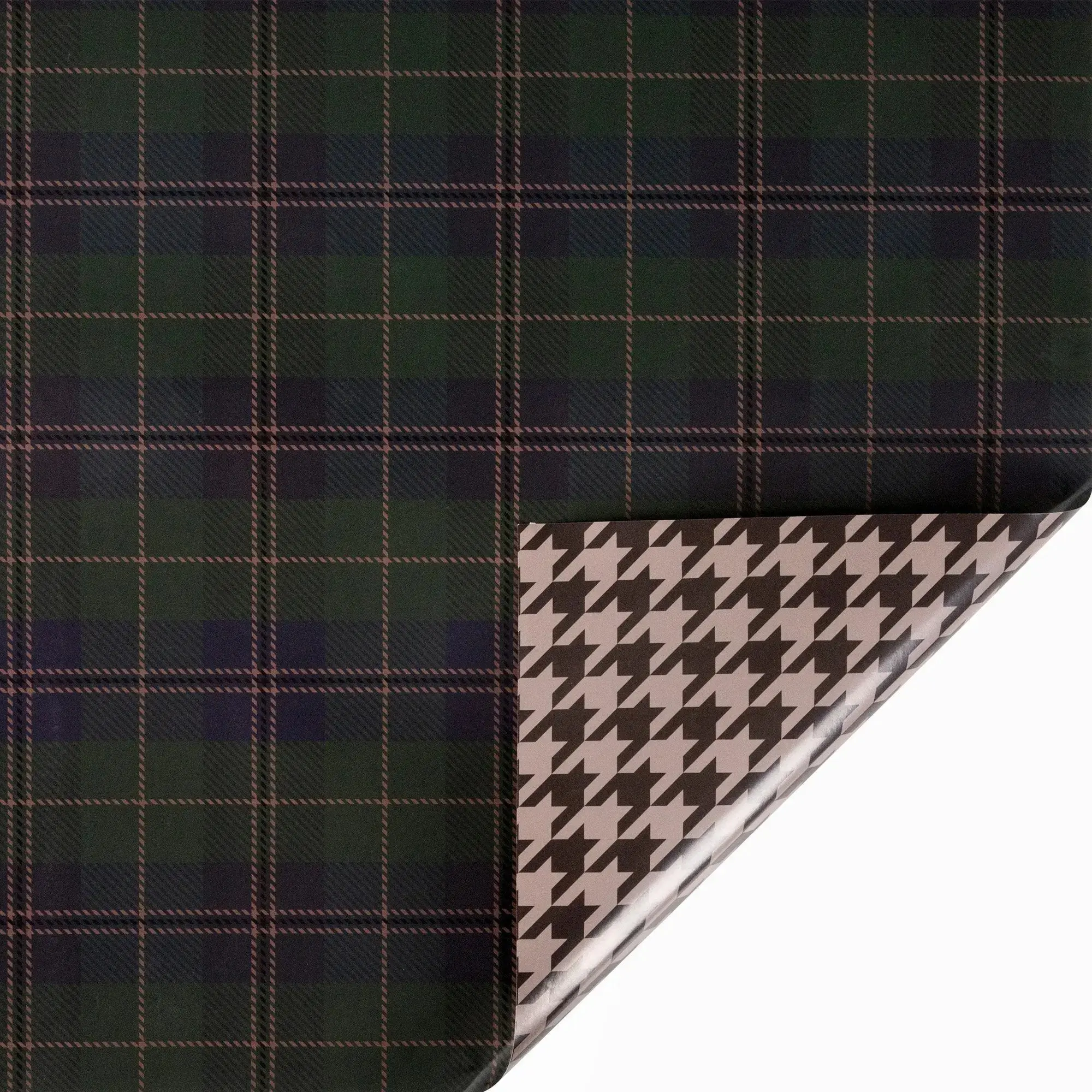 30" x 10' Holiday Reversible Wrapping Paper | Fashion Plaid and Brown Herringbone