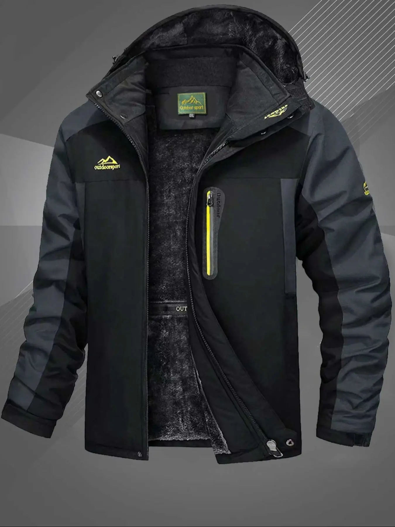 Men's Winter Ski Jacket, Warm Plush Lined Waterproof Windproof Hooded Outdoor Casual Thick Coat, Ideal for Hiking Running Camping Fishing, Waterproof Windproof Outerwear, Outdoor Sportswear