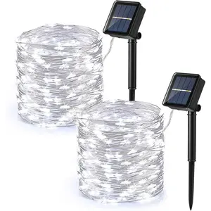Outdoor Solar Fairy Lights 2 Pack, Total 132FT 400 LED Solar String Lights, 8 Modes Solar Christmas Lights with Memory  Outside Twinkle Lights for Indoor Wedding Party Cool White