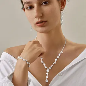 3 Piece Women Rhinestone Necklace Bracelet and Earrings Crystal Wedding Prom Jewelry for Women Beauty & Personal Care