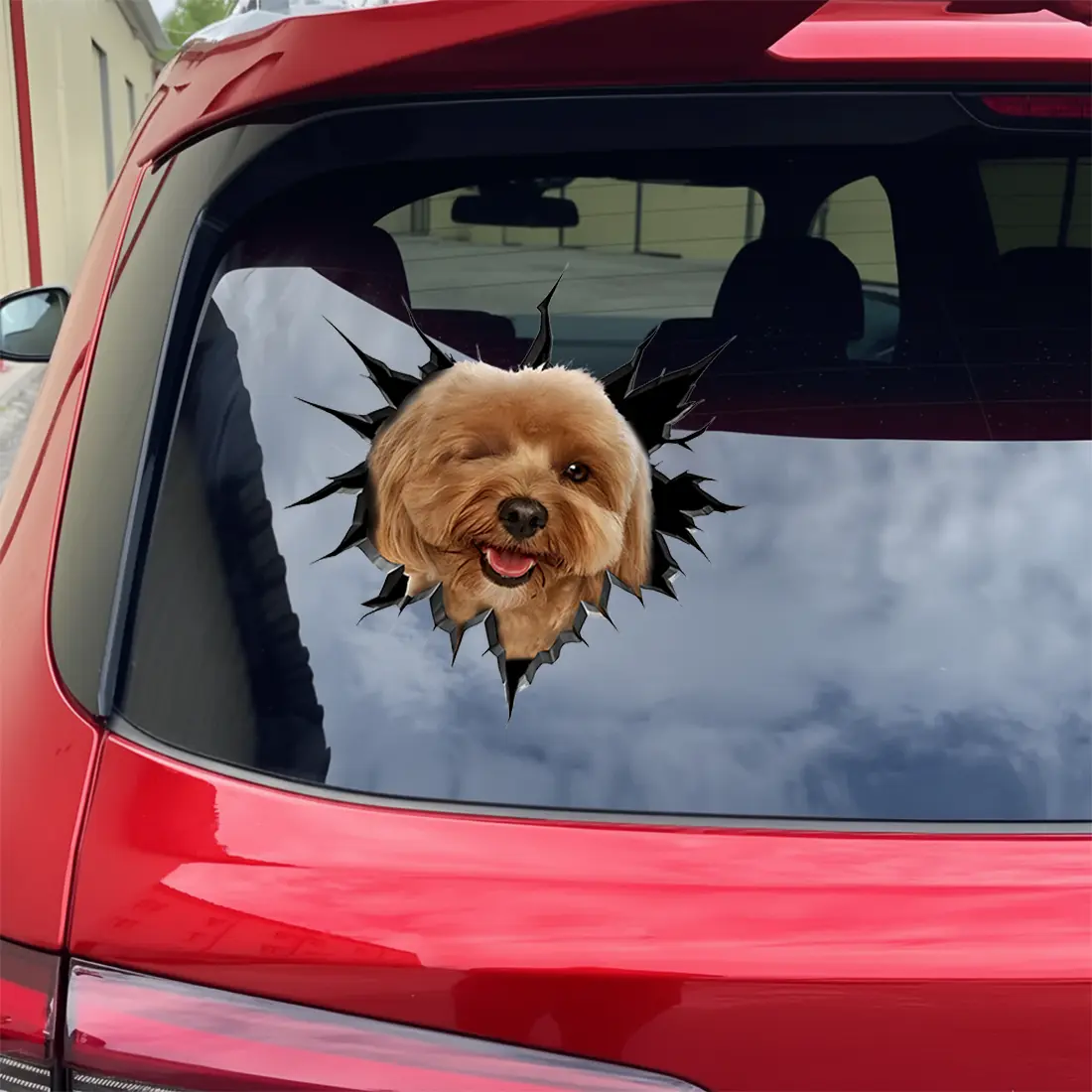 Shih Tzu Car Decal - 3D Realistic Animal Sticker, Dog Lover Gifts Idea, Broken Glass Vinyl Waterproof Bumper Stickers for Car, Truck, Wall & Window