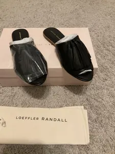 Loeffler Randall kiki leather mule with tassel. size: 6b (EU 36). color: BLACK.