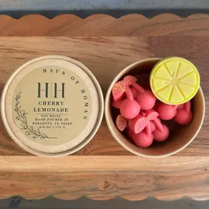 H|H Cherry Lemonade Hand Poured Wax Melts Scoops 4.0 oz | 113 G - Cherry & Lemon Shaped Coconut Wax Scoop Cups for Cozy Fragrance