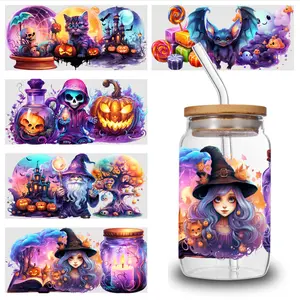 5 Sheets Witch Magic UV DTF Stickers Themed UV DTF Transfer Paper - Waterproof & Scratch Resistant, 3D Crystal Clear Decals for Glass Cups, Mugs, Laptops, Refrigerators