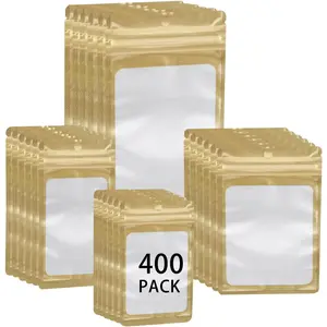 400 Pack 4 Sizes Resealable Mylar Holographic Bags  Storage Smell Proof Bags with Front Window, Zipper Foil Packaging Pouch for Sample  Small Business (,3x4.7,3.1x5.5,4x 6,4.7x 7.9in)