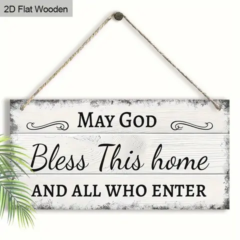 Wooden Hanging Sign, Hanging Plaque, Signage, Welcome Sign, 1 Count Bless This Home and All Who Enter Pattern Hanging Decor, Blessed Signs For Home Decor, Home Decor Products, Home Decoration Supplies, Decoration Items