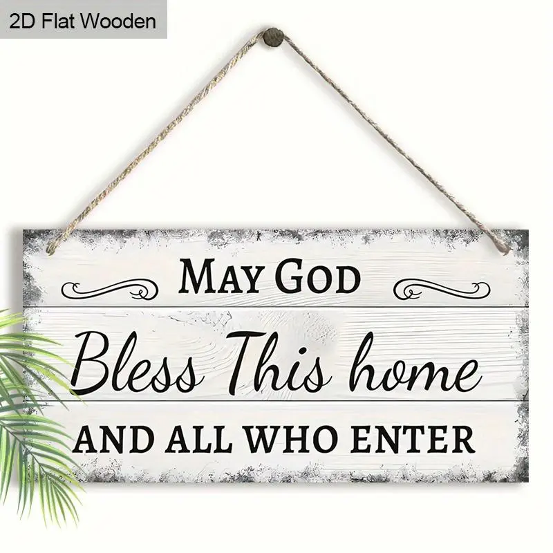 Wooden Hanging Sign, Hanging Plaque, Signage, Welcome Sign, 1 Count Bless This Home and All Who Enter Pattern Hanging Decor, Blessed Signs For Home Decor, Home Decor Products, Home Decoration Supplies, Decoration Items
