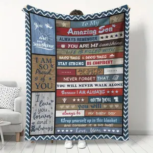 Soft Flannel Blanket for Son, Digital Print, All Seasons Use, Tear Resistant, Inspirational Quote, Polyester Fiber