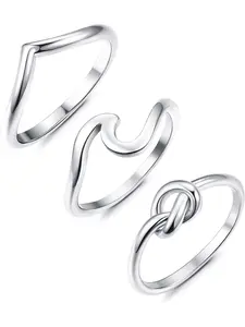 3PCS 925 Sterling Silver Engagement Rings for Women Girls Wedding Love Knot Ring Set Beach Ocean Ring, Size J1/2-T1/2