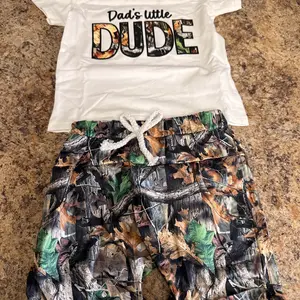 Infant Toddler Baby Boy Summer Clothes Short Sleeve Dad's Little Dude T-Shirt Leaf Camo Shorts Set Hunting Outfits