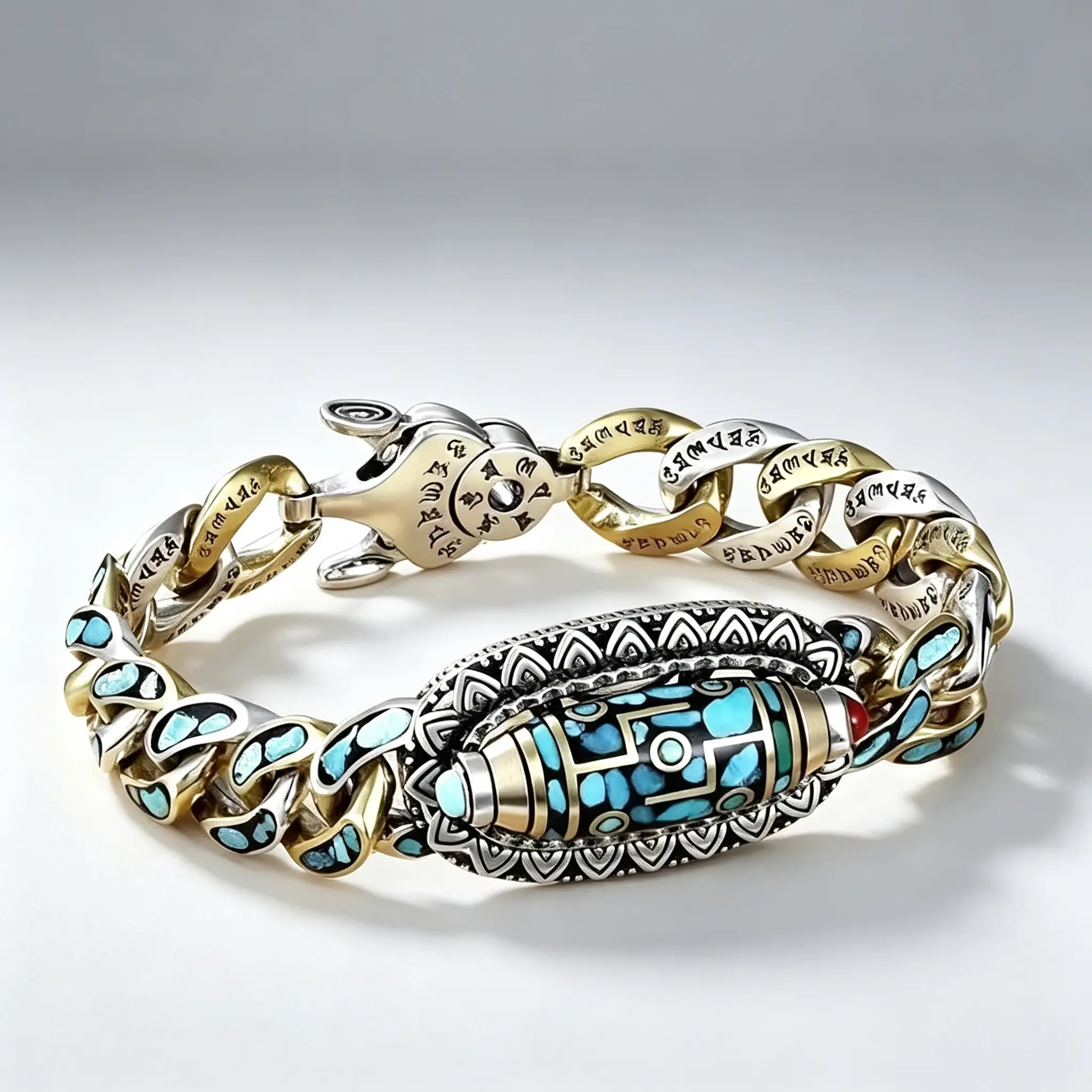 Tibetan Style Six-Syllable Mantra Nine-Eyed Dzi Bead Bracelet Turquoise Good Luck Meditation Amulet Anklet Daily Wear