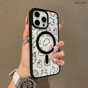 Premium Magnetic Case for iPhone11/12/13/14/15/16/promax Cute Bunny Sketch Pattern y2k cased MagSafe Ready, Anti-Fall, Springtok and Ultra-Thin Design |   Perfect for Everyday Use