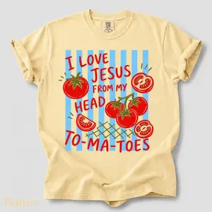 Comfort Colors I Love Jesus From My Head Tomatoes Christian Faith Tshirt, Funny Faith Based T-Shirt , Everyday Womens Preppy Striped Summer Sublimation