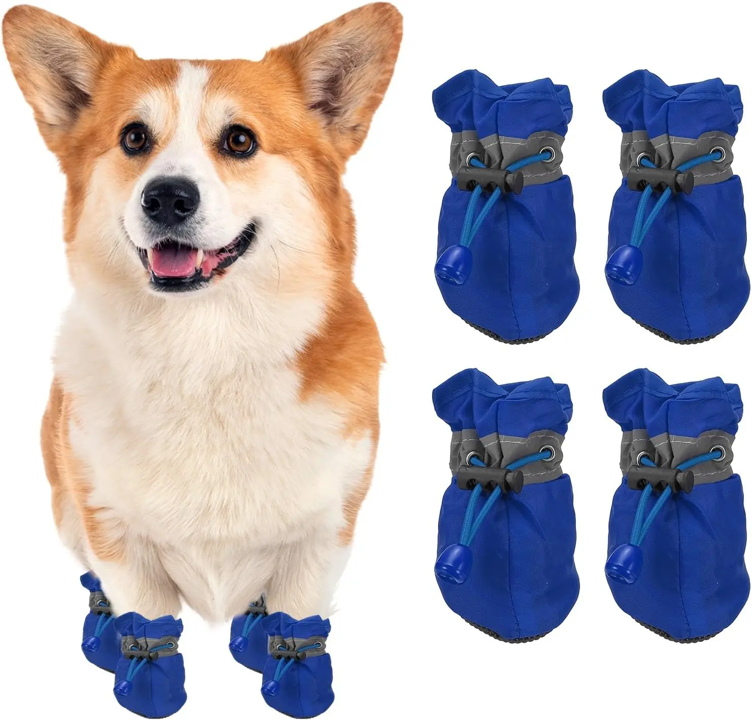 4-Pack Dog Boots: Waterproof, Anti-Slip & Reflective - Adjustable Straps for Secure Fit, All-Season Shoes for Snow, Mud & Rain, Spring New for Small to Large Dogs