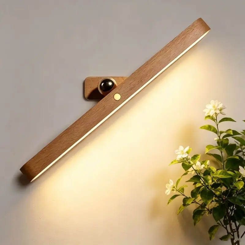 Wooden Mirror Light, USB Magnetic Indoor LED Night Lamp, Long Strip Wireless Hallway Wall Light, Makeup Mirror Illumination Lamp, Decorative Dimming Lights, Dimmable Night Light, Interior Lights