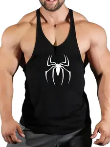 Men's Minimalist Spider Thin Strap Vest, Casual Street Style Sleeveless Top, Sporty Loose-Fitting Graphic Tee, Fitness Workout Vest