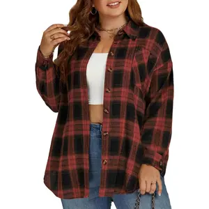 Plus-Size-Tops for Women Casual Button Down Flannel Plaid Shirts Long Sleeve Tunics Collared Dressy Blouses XL-5XL VPS0174