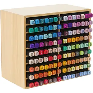 Marker Organizer, Wooden Marker Storage Organizer Holds 126 Marks with 18 Compartments, -in- Desktop Markers Holder for Art Markers, Brush Pens, Pencils, Pen Holder for Office