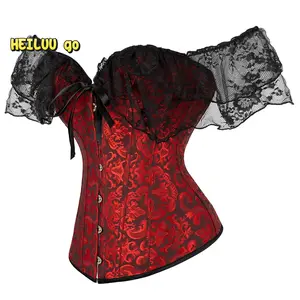 Women Lace Corset, Waist Shapingfishbone Bandage Drawstrings Sexy Floral Wedding Party Belt Lace Up Boned Brocade Waist Training Underbust Corsets Plus Size Tummy Control
