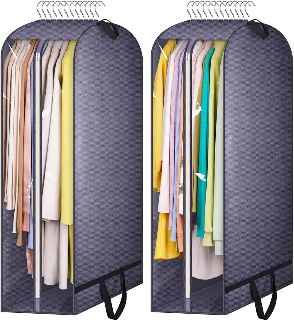 KIMBORA 43" Clear Garment Bags, 2-Pack Suit Covers with 10" Gusset & Handles for Closet Storage, Coats & Jackets