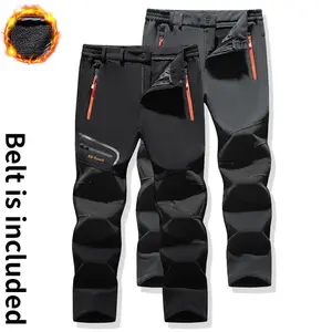 2-piece set, men's winter outdoor pants - zippered pockets - snow skiing hiking pants - fleece lining - breathable warm - elastic waistband - cold weather activities - skiing - snowboarding - mountaineering - fishing - winter work softshell