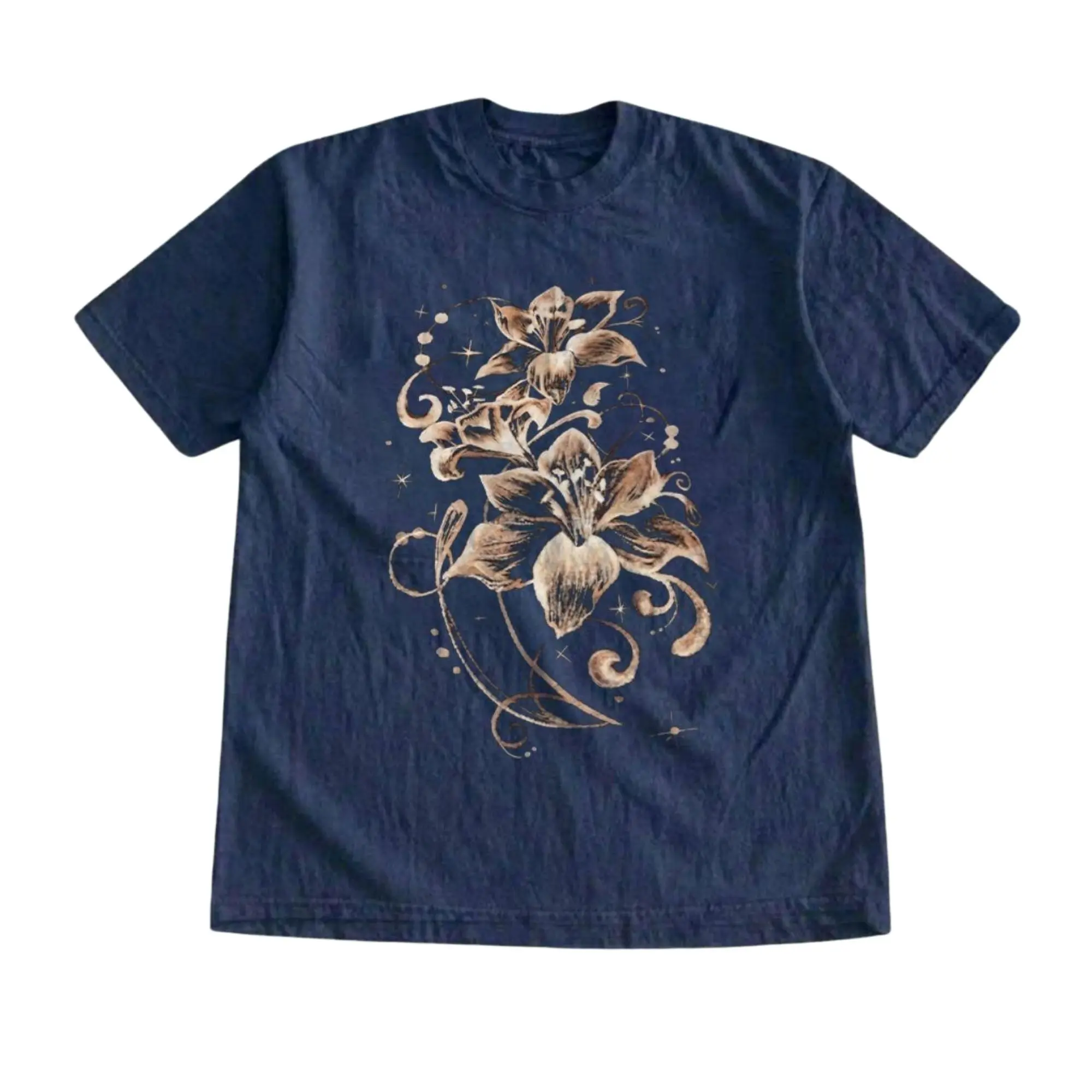 Aesthetic Elegant Bleach Floral Lily Graphic T-Shirt, Distressed Fine Line Botanical Plant Illustration Art Print