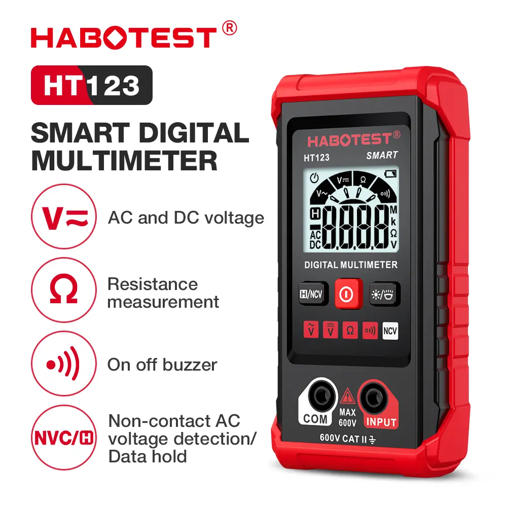 HABOTEST HT123 Portable Multimeter Voltage Resistance Tester, Smart Backlit Digital Tool for Household & Electrician Use