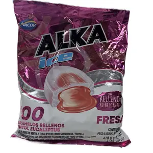 1 Bolsa De Alka Ice Caramelo Relleno  Refrescante Sabor Fresa 100 und Candy Variety Pack Soft Fruity Candy