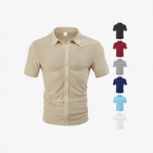 Retro Jacquard Knit Polo for Men - Breathable Summer Vacation Shirt - Vintage Short Sleeve Button Down (Old Money Aesthetic)