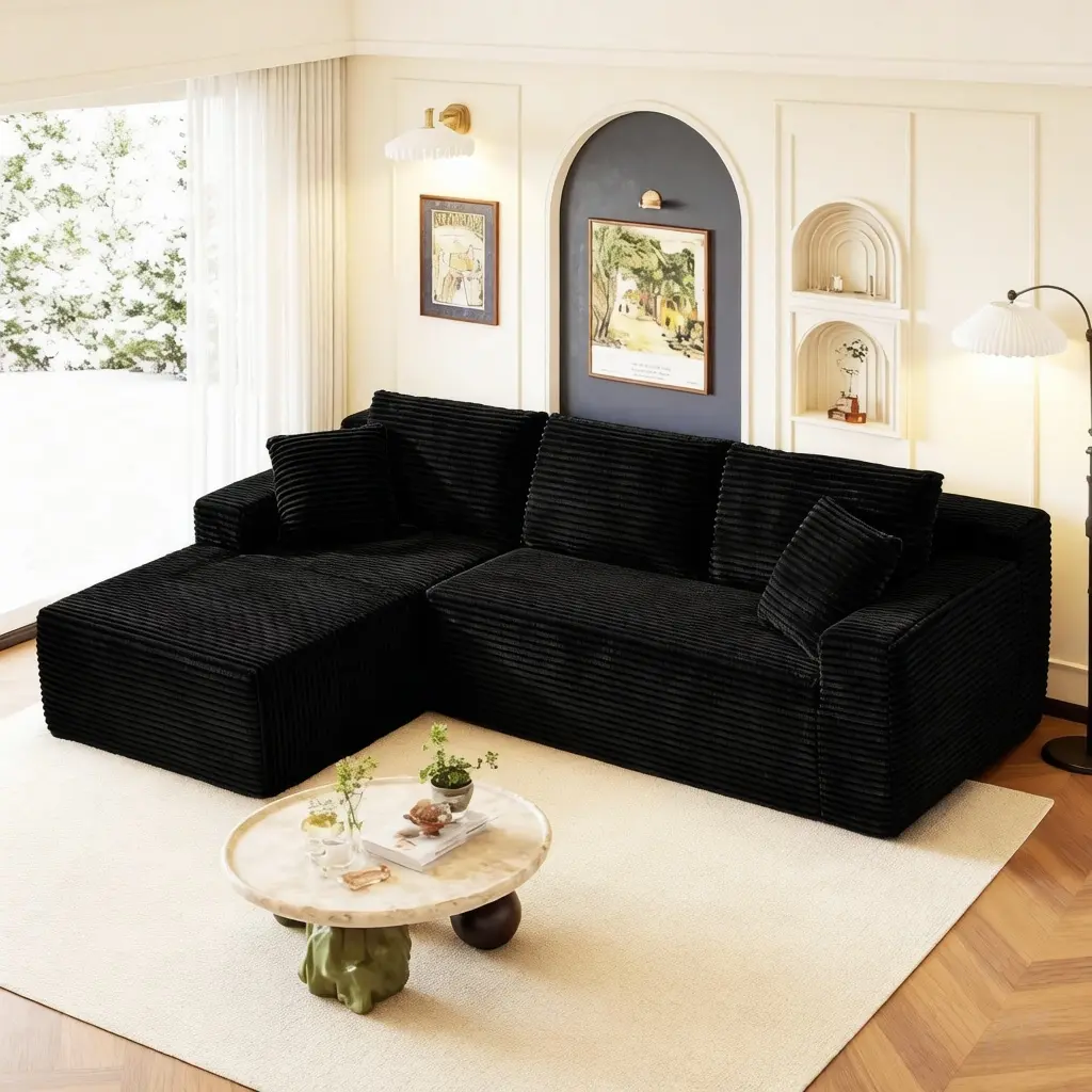 94.5" Sectional Sofa Couch Cloud Modular Couches with L-Shape Chaise,Modern Boneless Sofa for Living Room,Deep Seat Corner Couch,No Assembly Required, Corduroy Fabric