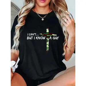 GGOR 100% Cotton I Can't But I Know A Guy Jesus Cross Camo Funny Christian T-Shirt