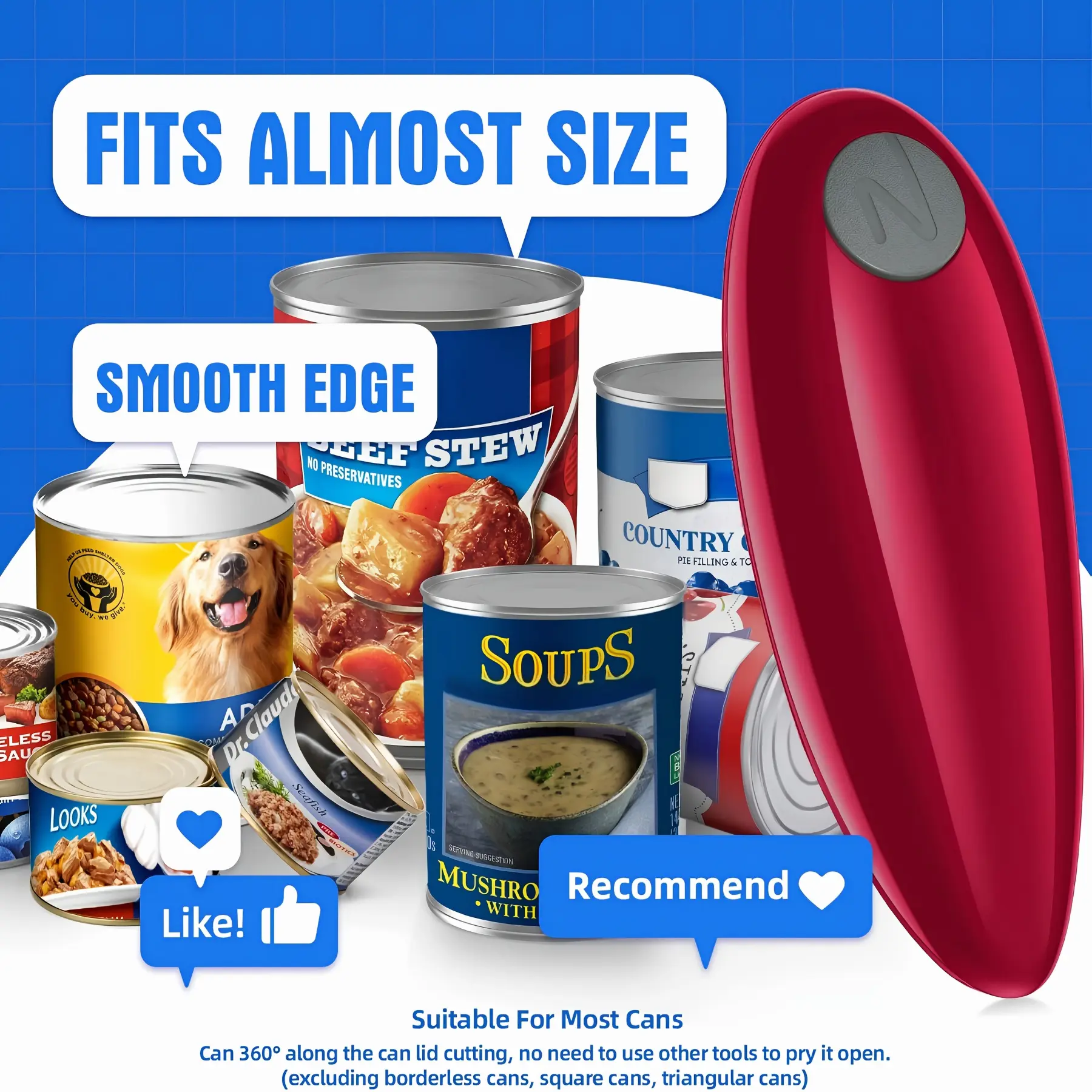 Cordless Electric Can Opener, Compact Battery-Powered (Requires 2 AA Batteries, Not Included) with ABS Plastic, Safety Edges, Smooth Edge Cut, Auto Shut-Off for Elderly Users, Ideal for Kitchen Use