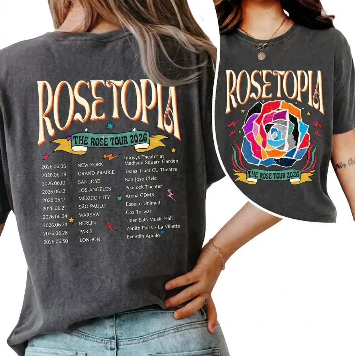 Comfort Color Rosetopia 2026 World Tour Tee, Music Fan Apparel, Kpop Merch, Kpop Concert Outfit, Indie Krock Top