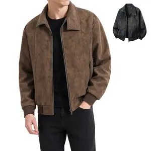 Gihuo Men's Lightweight Suede Jacket, Zipper Closure, Functional Pockets