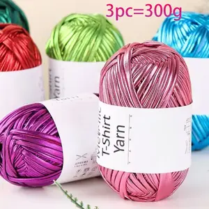 3pcs Shiny Metallic Color Yarn Ball, Handmade DIY Materials, Handmade Crafts, Crochet Thread for Backpacks, Cushions, Shoes, Storage Baskets, Hairbands