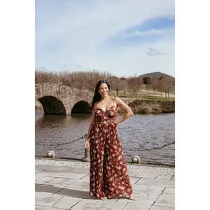 Alice Wide Leg Jumpsuit - Brown Floral