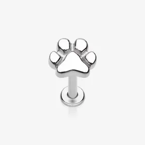 Adorable Paw Internally Threaded Steel Labret 316L Stainless Steel 18GA 1mm Fun Accessory for Cartilage Tragus Nose Piercing