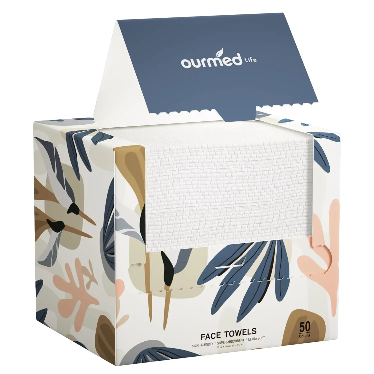 Ourmed Life Disposable Face Towels XL, Ultra Soft & Absorbent, 50 Count | 10" X 12", Sensitive Skin Friendly, Skin Soothing, Redness Care, Biodegradable, Facial Towels for Makeup Removal & Cleansing ourmed life
