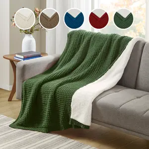 Luxuriously Cozy Chenille Throw Blanket Waffle Weave Reversible Soft Warm Sherpa Throw Lightweight Breathable Waffle Throw Farmhouse Room Décor Summer Blanket