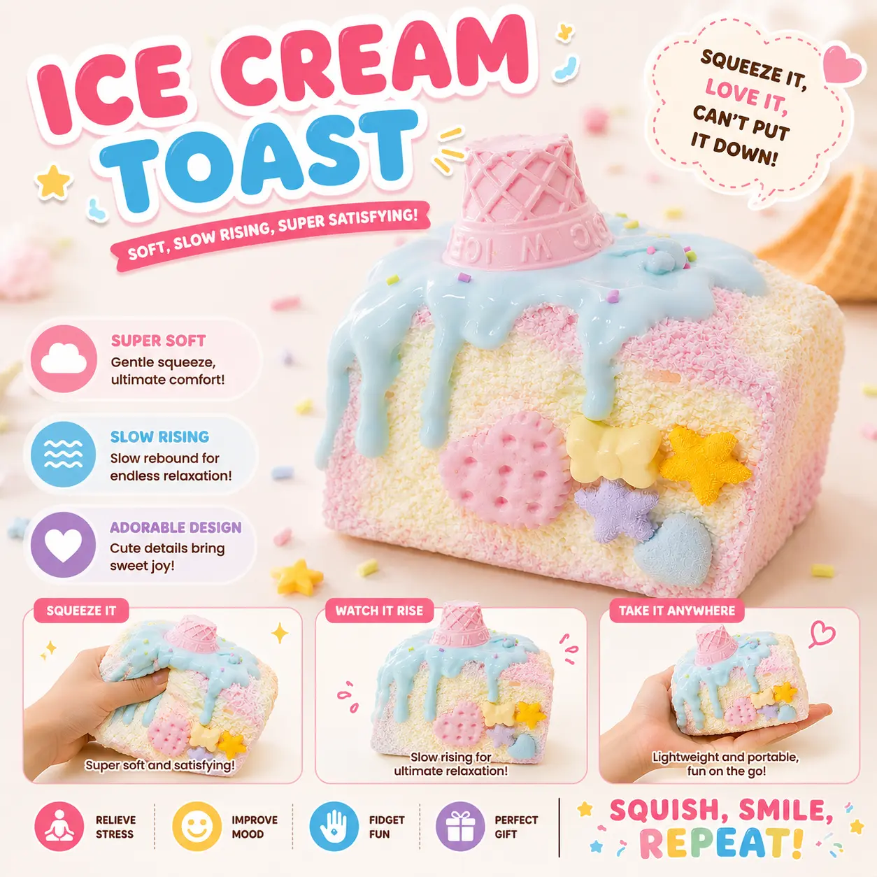 [Yuyu's Squishy World Handmade Taba Squishy Toys Full silicone reborn squishy, fidget toys, Taba Squishy, ice cream toast 451g, Gifts for Girls and Boys