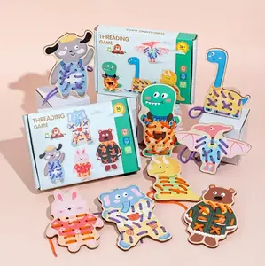 Wooden Threading Game Set - Animal & Dinosaur Themed Lacing Toys for Fine Motor Skill, Hand-Eye Coordination & Patience, Educational Activity Toy for Preschoolers' Creative Play & Learning