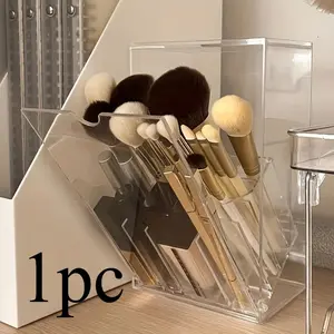 1pc Transparent Makeup Brush Organizer Box, Adjustable Desktop Storage, Multiple Compartments for Brushes and Beauty Tools, Perfume Holder